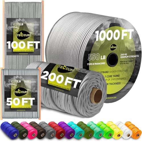 Paracord Rope 550 lb 4mm – Parachute Cord – Utility Camping Rope by TECEUM