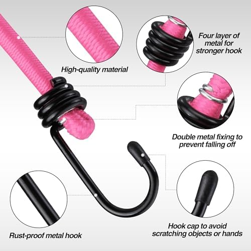 WORKPRO 24" Bungee Cords with Hooks, 4 Pack Heavy Duty Outdoor Bungee Strap - Image 5