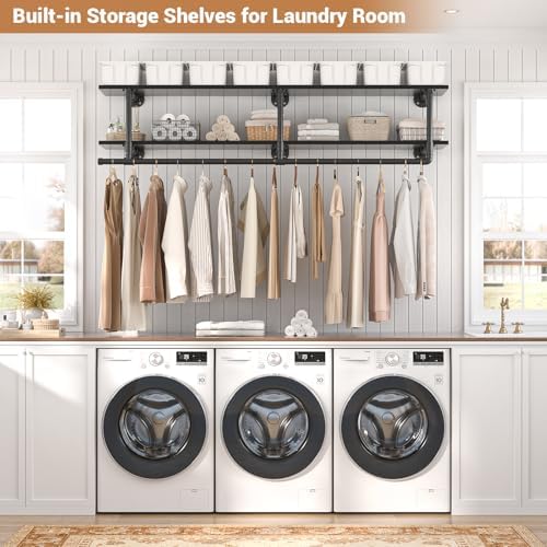 Aheaplus Industrial Pipe Clothing Rack, Wall Mounted Closet Shelf with Rod - Image 4