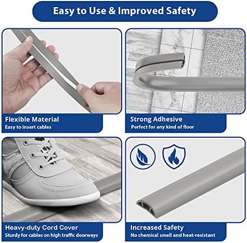 Cord Cover Floor 6ft Grey, PVC Floor Cable Cover, Cord Hider Floor Cord Protector Prevent Cable Trips & Protect Wires, Floor Cable Management Hide Cords on Floor, Cord Cavity - W0.47 x H0.28 - Image 7