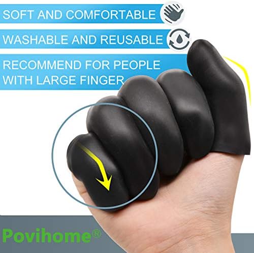 Povihome Finger Cots Protectors - Moisturizing Thumb and Finger Covers - Thickend Version - Elastic Cracked Silicone Finger Sleeves to Protect Cracked, Peel Finger and Other Finger Pain (Black, 10PCS) - Image 4