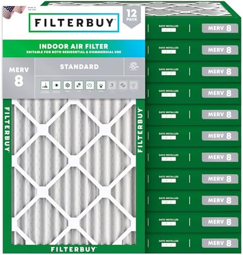 Filterbuy 12x20x2 Air Filter MERV 8 Dust & Allergy Defense (12-Pack) by Filterbuy
