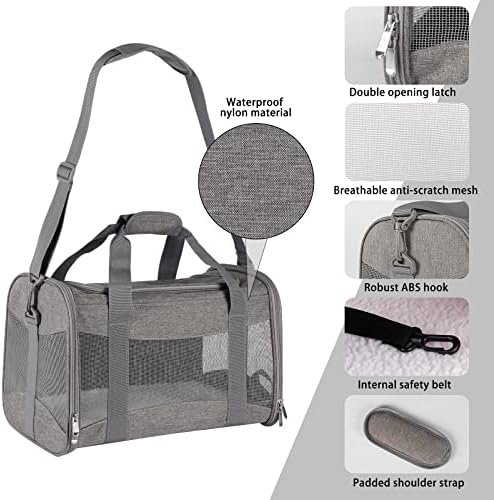 Cat Carrying Case - Pet Carrier Airline Approved, Protable and Breathable Pet Travel Carrier Removable Fleece Pad, Collapsible Cat Carrier Dog Carrier for Medium Cats Small Cats Dogs (17*11*11 grey) - Image 3
