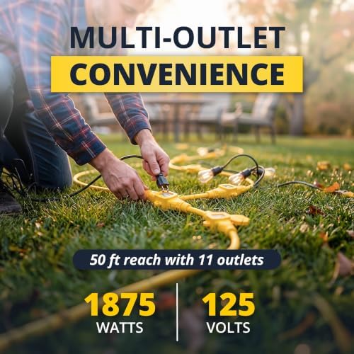 COLSEN Outdoor Extension Cord 50 ft with 11 Outlets, Yellow - Image 5