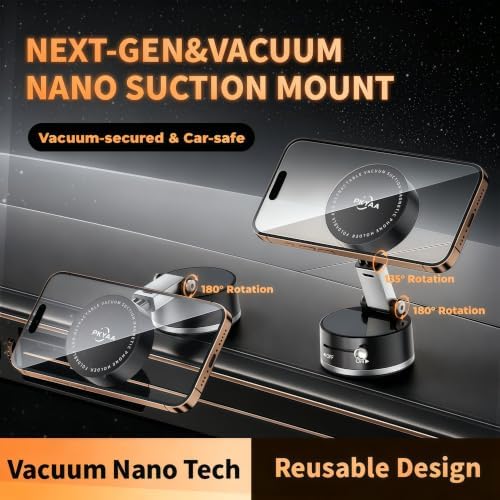 PKYAA 2026 Upgraded Foldable and Retractable Magnetic Mount, Vacuum Suction Magnetic Phone Holder, A Movable Vacuum Suction Cup Car Phone Stand for Cars/Gyms/Mirrors/Smooth Surface (Black) - Image 2