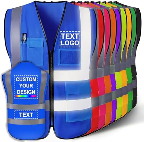 Custom Safety Vest for Men with Logo Customizable High Visibility Reflective Safety Vest with Pockets Adult Unisex by SIMIEEK