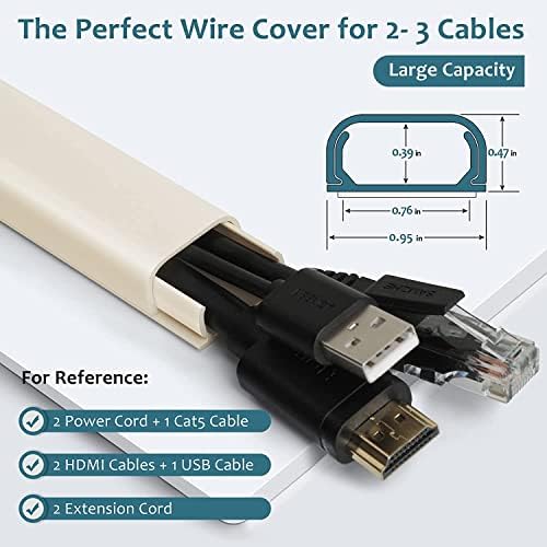 ZhiYo Cable Hider Raceway Kit, Wire Hiders for TV on Wall, Paintable Cord Cover Channel, Cord Hider for Wall Mounted TV in Home Office, W0.95in X H0.47in, Beige - Image 2