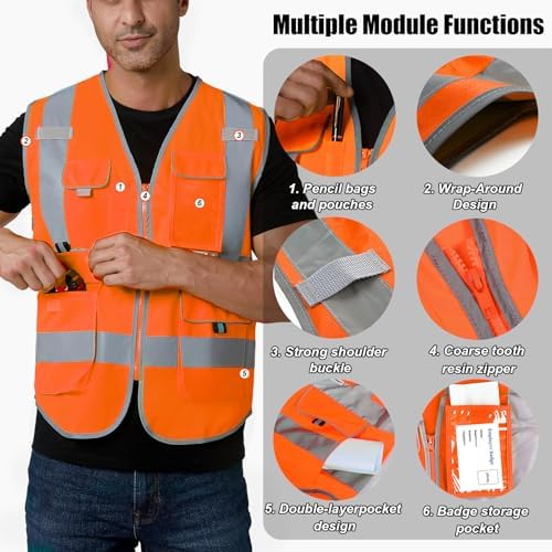 HYCOPROT High Visibility Safety Vest Hi Vis Reflective Construction Vests with Pockets for Men Women,Meets ANSI/ISEA Standard - Image 4