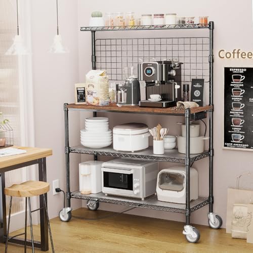 Bakers Rack with Power Outlet & Storage,36In Microwave Stand Kitchen Cart - Image 4
