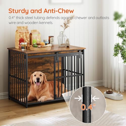 HOOBRO Dog Crate Furniture, 36.6" Heavy Duty Dog Kennel with Sliding Barn Door, Wooden Dog Cage Indoor, Decorative Side End Table for Small/Medium Dogs, Rustic Brown and Black FG162GW03G1 - Image 2