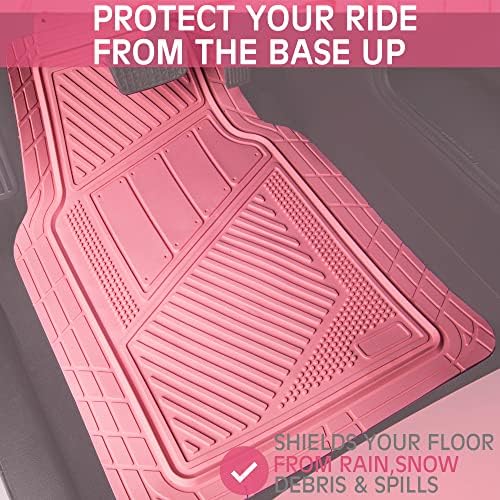 CAR PASS Heavy Duty Rubber Floor Mats Pink Car Mats Full Set with Trunk Cargo Liner - Universal Waterproof Floor Mats for Car SUV Truck, Durable All Weather Liner Mats Automotive Women (All Pink) - Image 3