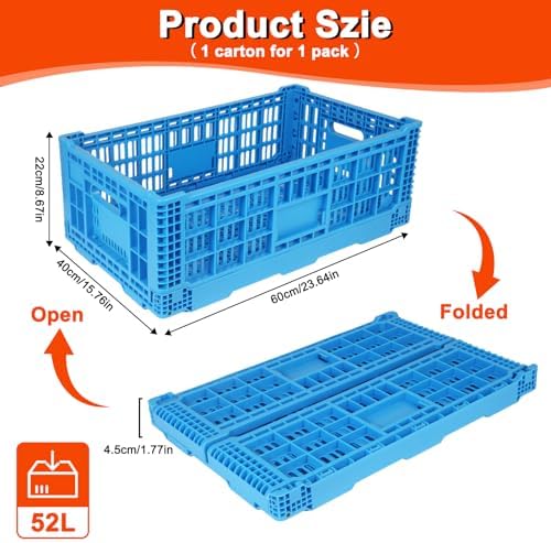52L Plastic Collapsible Storage Bins with Handles, - Image 2