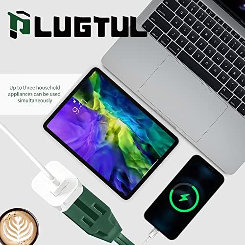 PLUGTUL 3-Pack Indoor Extension Cord (6/9/12FT) | 2 Prong Green Extension Cord, 3 Polarized Outlets with Safety Cap Protect for Home Office, 16/2 SPT-2 ETL Listed - Image 2