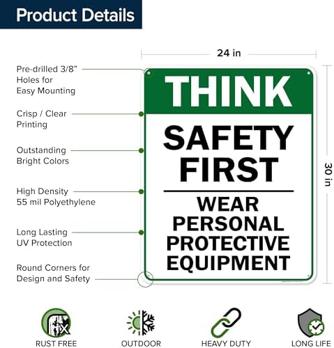 Think Safety First Wear Personal Protective Equipment Sign, 24"x30" - Image 6