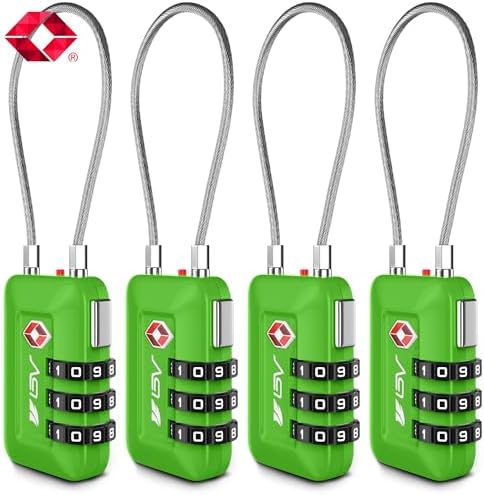 TSA Accepted Luggage Travel Lock, Set-Your-Own Combination Lock for School Gym Locker, Luggage Suitcase Baggage Locks, Filing Cabinets, Toolbox, Case(Green, 4 Pack) by BV
