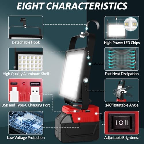 T-SUN 100W LED Work Light Compatible with Milwaukee 18V Battery - Image 4