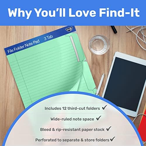 Find It File Folder Notepad - Pack of 12-9.5 x 12.5 Inch Notebook Organizer Folders for Filing, Document, and Clipboard Organization - Green - Image 6