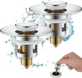 Hibbent 2 Pack All Metal Universal Bathroom Sink Stopper for 1.1''~2.3'' Basin, Pop Up Sink Drain Strainer, Brass Bullet Core Push Type Stopper, Stainless Steel Anti Clogging Drain Filter, Chrome by Hibbent