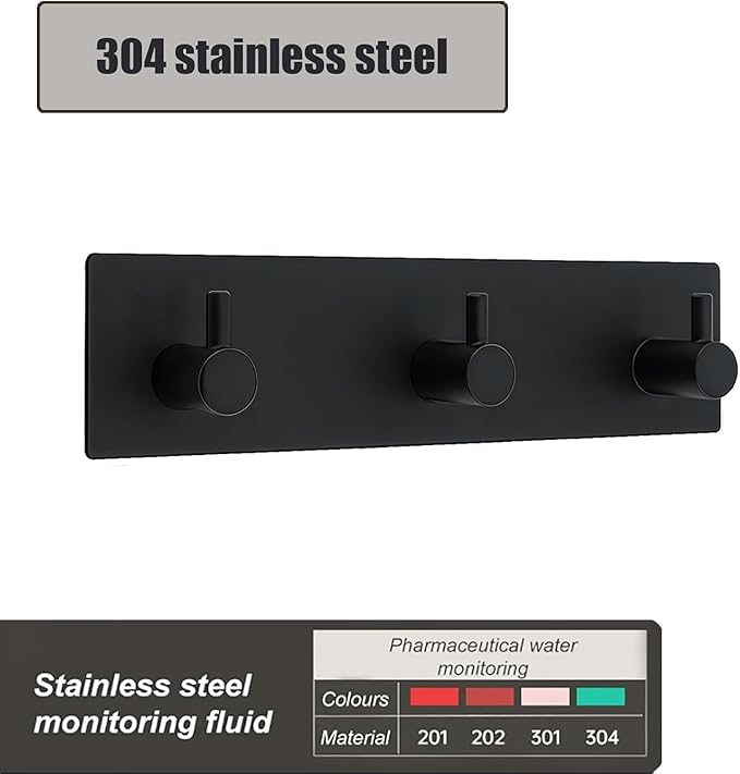 Kingdong Black Key Holder for Wall 304 Stainless Key Hooks Adhesive Key Holder - Image 4