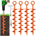 Eurmax USA 4-Pack Heavy Duty Removable Full Spiral Screw in Ground Anchors, Anti-Rust Earth Auger Screw Stakes with Drill Adapter & T-Handle Wrench for Trampoline, Canopy, Tent, Swing Set (Orange) by Eurmax