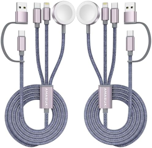 2Pack Travel Essentials,3 in 2 USB C Cable for Apple Watch Charger,iPhone Charger,Multi Charging Cable,Cruise Vacation Camping Essentials for iWatch Series 11-2/Ultra,iPhone 17-12,Car,Grey-6FT by ChargeBeyondPowerWithin