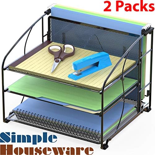 Simple Houseware 3-Tier Desk Organizer with Sliding Drawer, Black, 2-Pack - Image 2