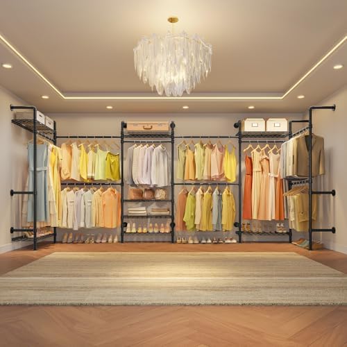 Timate F6 Wall Mounted Clothes Rack - Expandable Industrial Pipe Closet System, Heavy Duty Hanging Garment Rack, Closet Organizer & Storage Solution for Wardrobe, Bedroom,Walk-in Closets,Black - Image 3