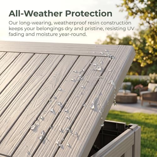 80 Gallon Deck Box, Waterproof Resin Outdoor Storage Box with Lockable Lid, Patio Storage Box with Fade Resistant for Patio Furniture Cushions, Pool Accessories, Garden Tools, Light Coffee - Image 3