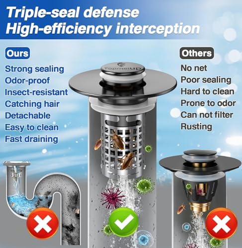 Bathroom Sink Drain Strainer, Pop-up Sink Drain Strainer with Removable Stainless Steel Strainer Basket Hair Catcher, Bathroom Sink Strainer for Bathroom Sink Stopper Replacement - Image 4