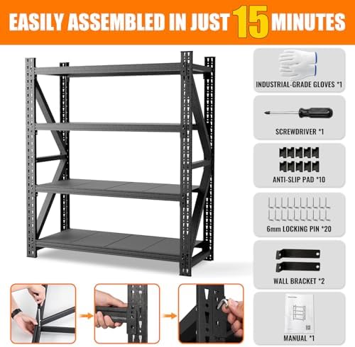 4000LBS 4 Tier Garage Storage Shelves, Heavy Duty Adjustable Storage Rack for Warehouse, Basement, Shop and Office, Commercial-Grade Steel Organizer, 59" W x 24" D x 69" H - Image 6