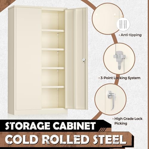 INTERGREAT Metal Storage Cabinet, 72” H Storage Cabinet with 2 Doors and 4 Adjustable Shelves for Office, Home, Garage, Pantry (Assembly Required, Grey) - Image 4