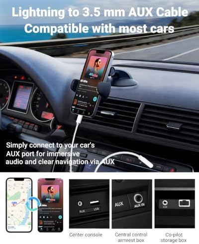 Aux Cord for iPhone,[Apple MFi Certified] Lightning to 3.5 mm AUX Cable for Car Stereo, Speaker, Headphone, Auxiliary Audio Cable Compatible with iPhone 14 13 12 11 XS XR 3.3FT Nylon Braided-White - Image 2