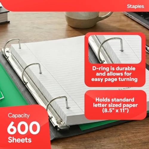 Staples Heavy-Duty 3-Inch D-Ring Binder, Green, Holds 600 Sheets - Image 3