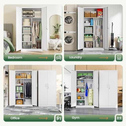 Letaya Metal Locker,Steel Wardrobe Storage Cabinets with Lock Door,Clothing Coat Storage Freestanding for Office, Home, School, Employee,Gym,Fire Department (White) - Image 4