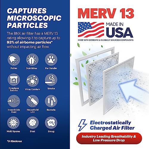 BNX TruFilter 20x24x1 Air Filter MERV 13 (4-Pack) - MADE IN USA - Electrostatic Pleated Air Conditioner HVAC AC Furnace Filters for Allergies, Pollen, Mold, Bacteria, Smoke, Allergen, MPR 1900 FPR 10 - Image 3