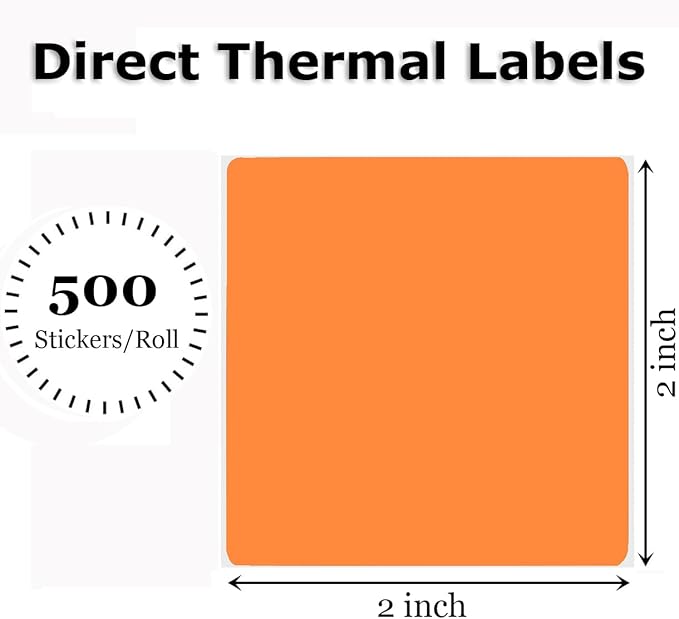 2" x 2" Thermal Labels Stickers Orange, Square Thermal Shipping Stickers - Image 2