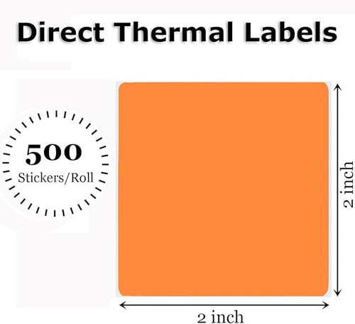 2" x 2" Thermal Labels Stickers Orange, Square Thermal Shipping Stickers - Image 2