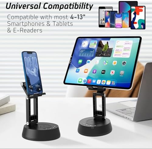 Cell Phone Stand with Wireless Bluetooth Speaker,Adjustable Height and Angle Phone Stand for Desk, HD Stereo Sound & Anti-Slip Base Phone Holder Speaker Compatible with iPhone,Gifts for Men Women - Image 2