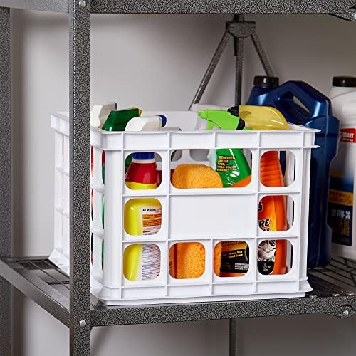 Sterilite Storage Crate, Stackable Plastic Bin Open Basket with Handles, Organize Home, Garage, Office, School, White, 1-Pack - Image 4