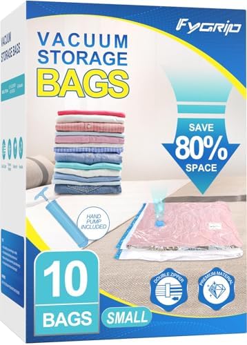 Fygrip 80% Space Saver Vacuum Storage Bags with Hand Pump, 10 Small by Fygrip