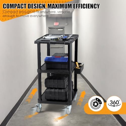 ELAFROS 3-Tier Heavy Duty Flat Top Rolling Utility Cart, 27.5 x 18.25 in - Image 5