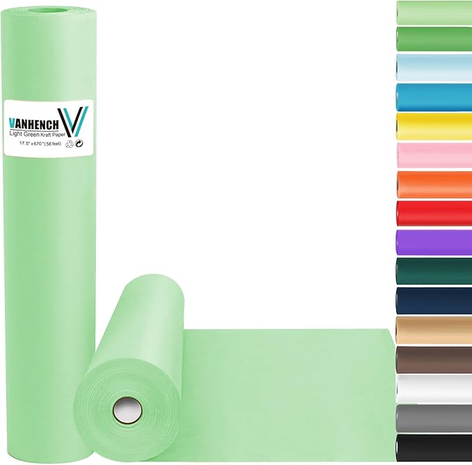 Vanhench Light Green Wrapping Paper 17.5" x 963", Solid Color Art Kraft Craft by Vanhench