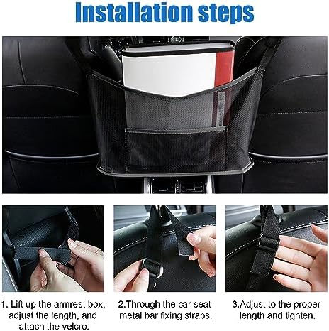 Ziciner Car Net Pocket Handbag Holder, Organizer Mesh Bag Between Two Seat, Driver Storage Netting Pouch for Handbag Purse, Barrier of Backseat Pet Kids, Car Accessories for Women Men (Black) - Image 5