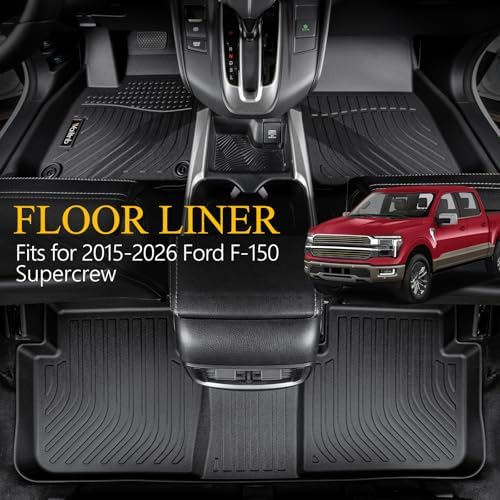 Wailtnb-Floor Mats Custom for Ford F-150 2015-2026 | F150 Lightning 2022-2025 SuperCrew Cab (Rear w/o Fold Flat Storage) All Weather Protection Waterproof Floor Liners Front& 2nd Row Accessories - Image 2