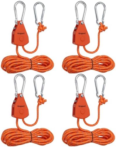 Ayaport Adjustable Rope Tie Down, 1/8" Grow Light Hanger, 4 Pack by Ayaport