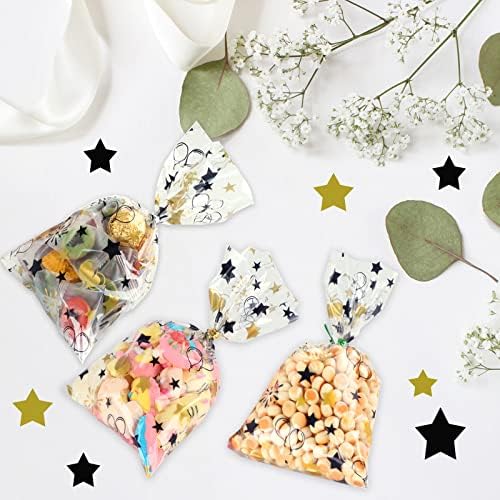 COQOFA 100 Pcs Black Gold 6"X10" Star Printed Gift Wrap Cellophane Bags with Twist Ties for Birthday, Graduation, Wedding, Christmas, Halloween - Image 7
