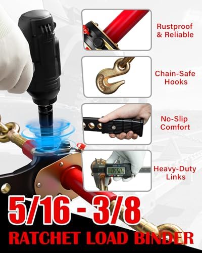 Impact Wrench Ratchet Binders (2-Pack) - for 5/16" & 3/8" Chain, 5400 lbs WLL | Heavy-Duty Cargo Tie-Down & Load Securement - Image 4
