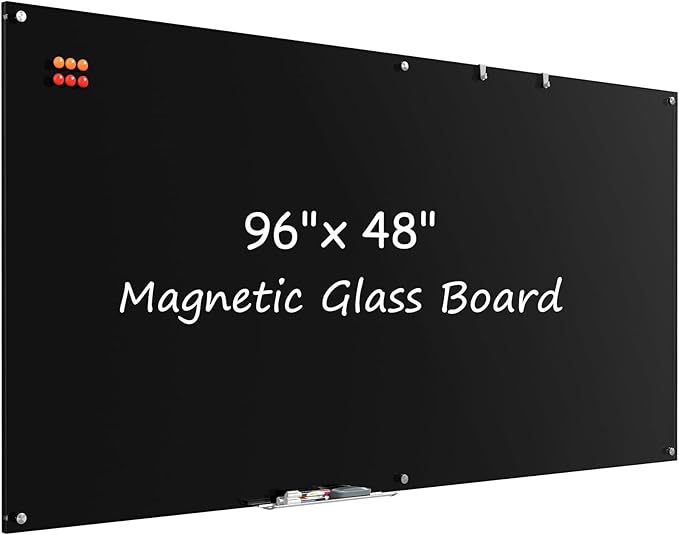 MaxGear Glass White Boards 96x48 Inches, Wall Mounted Magnetic Dry Erase Board by MaxGear