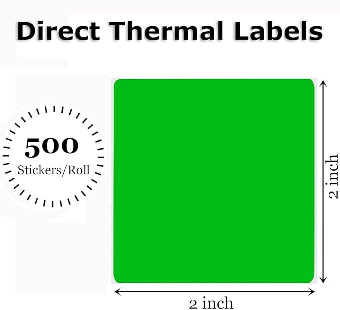2" x 2" Thermal Labels Stickers Green, Square Thermal Shipping Stickers - Image 2