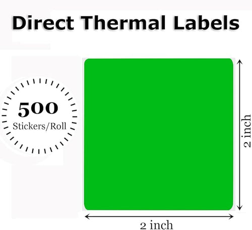 2" x 2" Thermal Labels Stickers Green, Square Thermal Shipping Stickers - Image 2